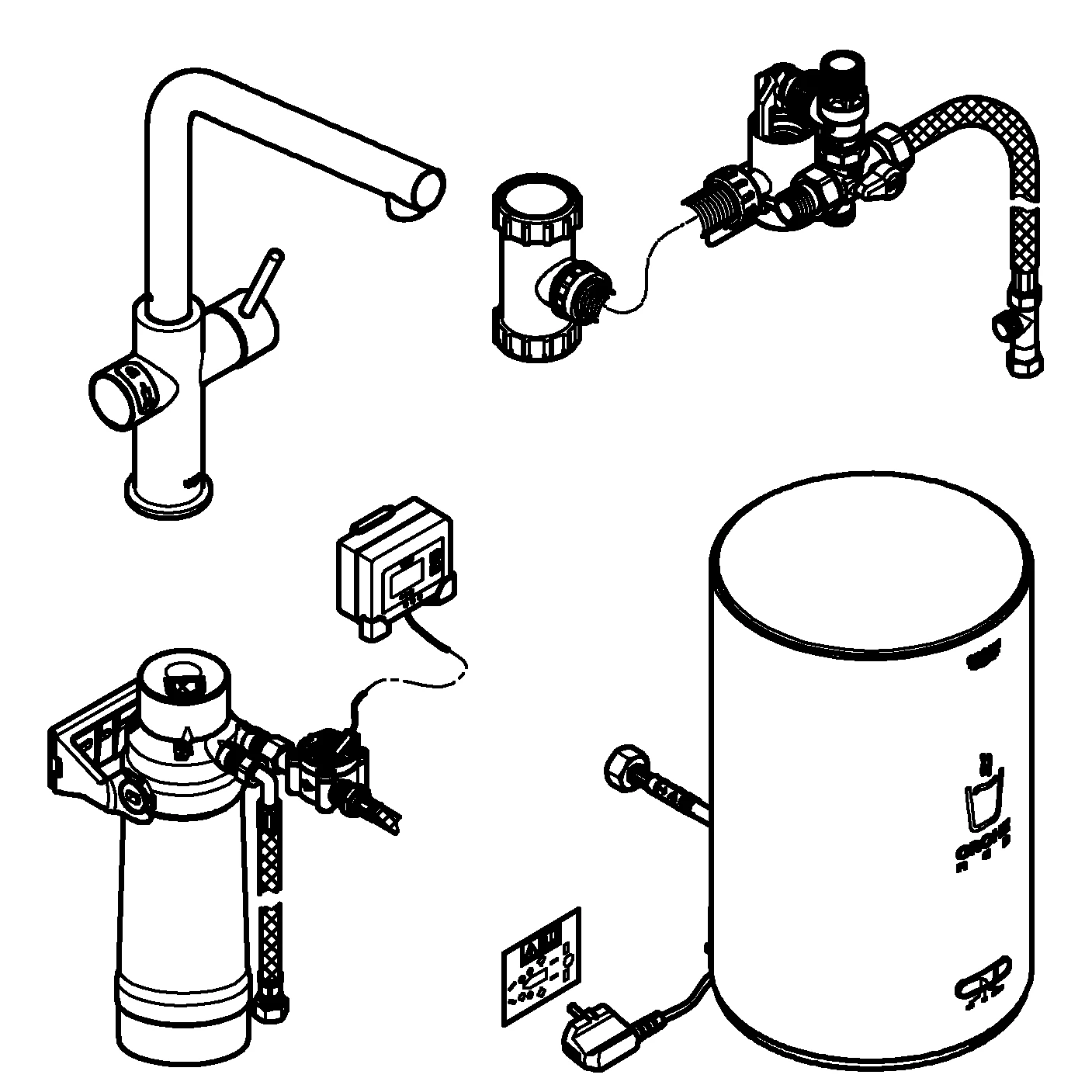 Armatur und Boiler Red Duo 30327_1, Größe M, L-Auslauf, Einlochmontage, chrom