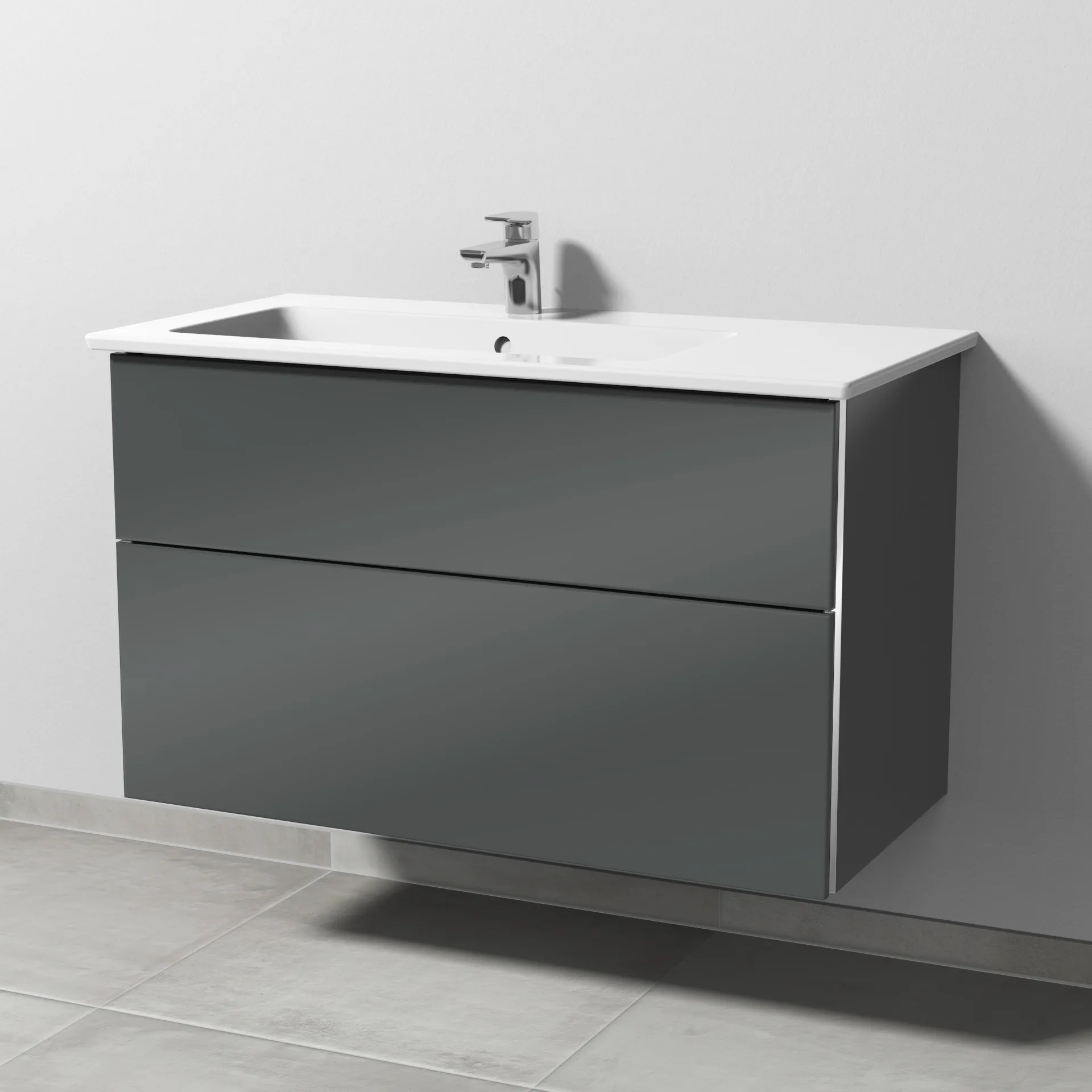 Sanipa Keramik-Waschtisch-Set mit Waschtischunterschrank „3way“ 95,5 × 47,8 × 59,1 cm in Anthrazit (glanz), links
