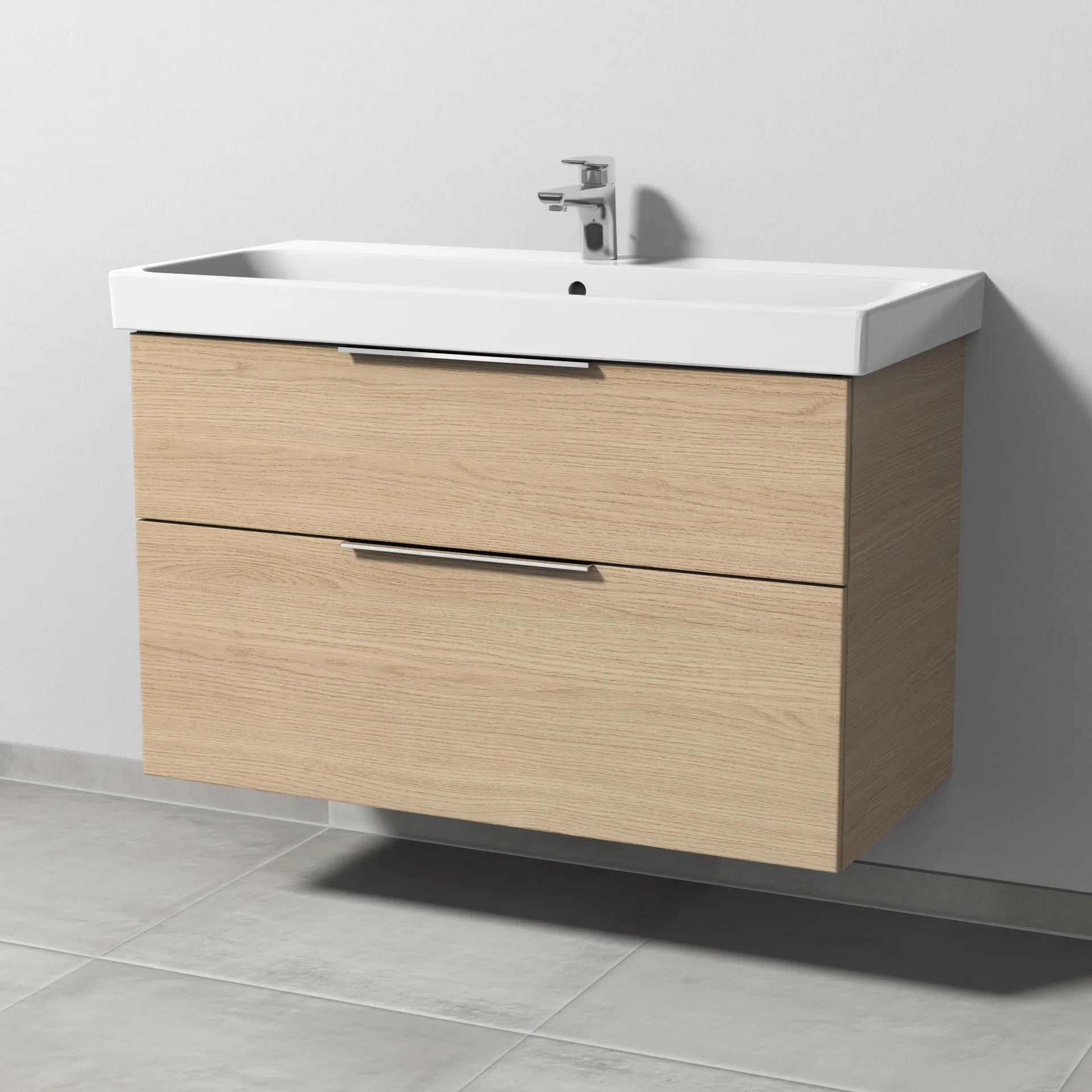 Sanipa Waschtischunterschrank „3way“ 950 × 588 × 453 mm in Eiche Nordic, mit Hahnlochbohrung, Becken mittig