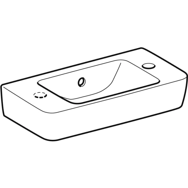 Wandwaschtisch mit Ablagefläche „Renova Compact“, rechteckig, mit Überlauf, Hahnlochposition rechts, Ablagefläche links 50 × 25 cm 