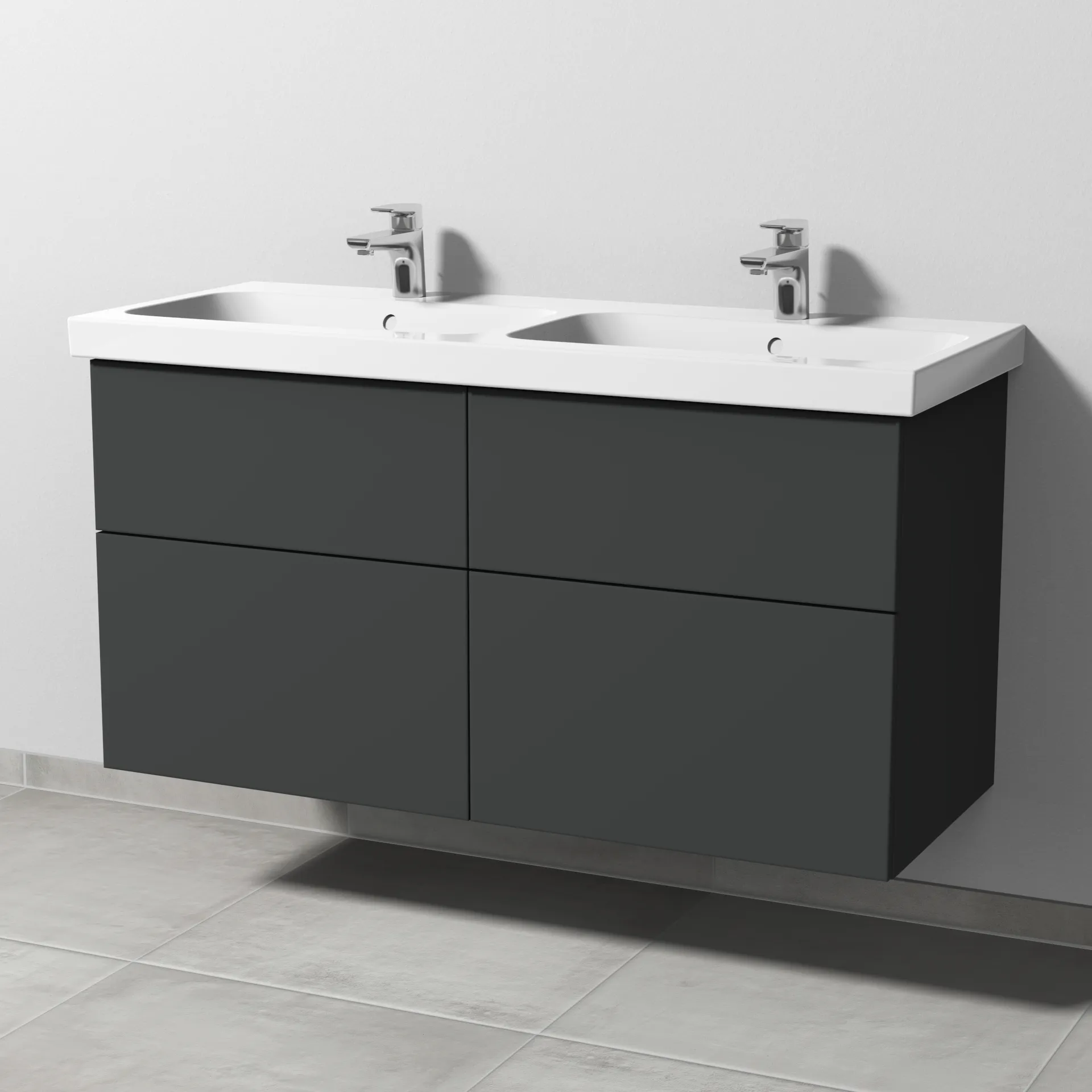 Sanipa Waschtischunterschrank „3way“ passend zu Keramik-Waschtische iCon Light von Geberit 1150 × 591 × 462 mm in Graphit (matt), Becken links und
