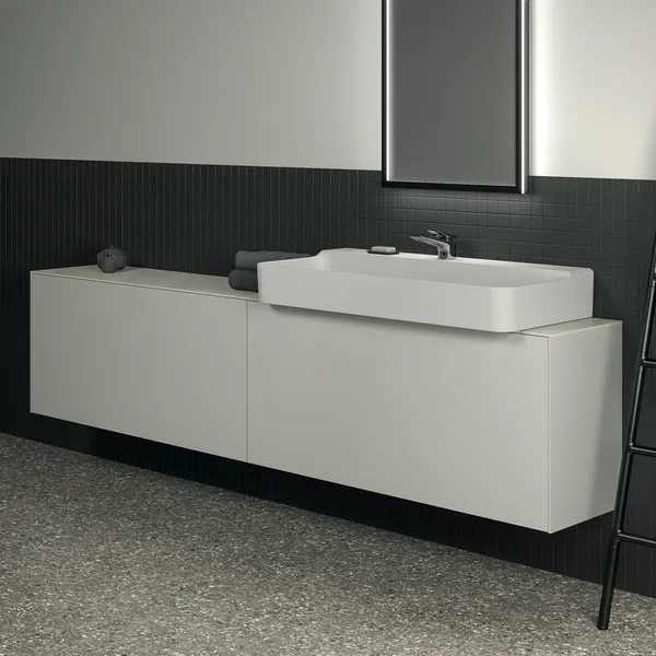 Waschtischplatte Conca, aus Keramik, 2387x373x6mm, Marmor Noir Desir