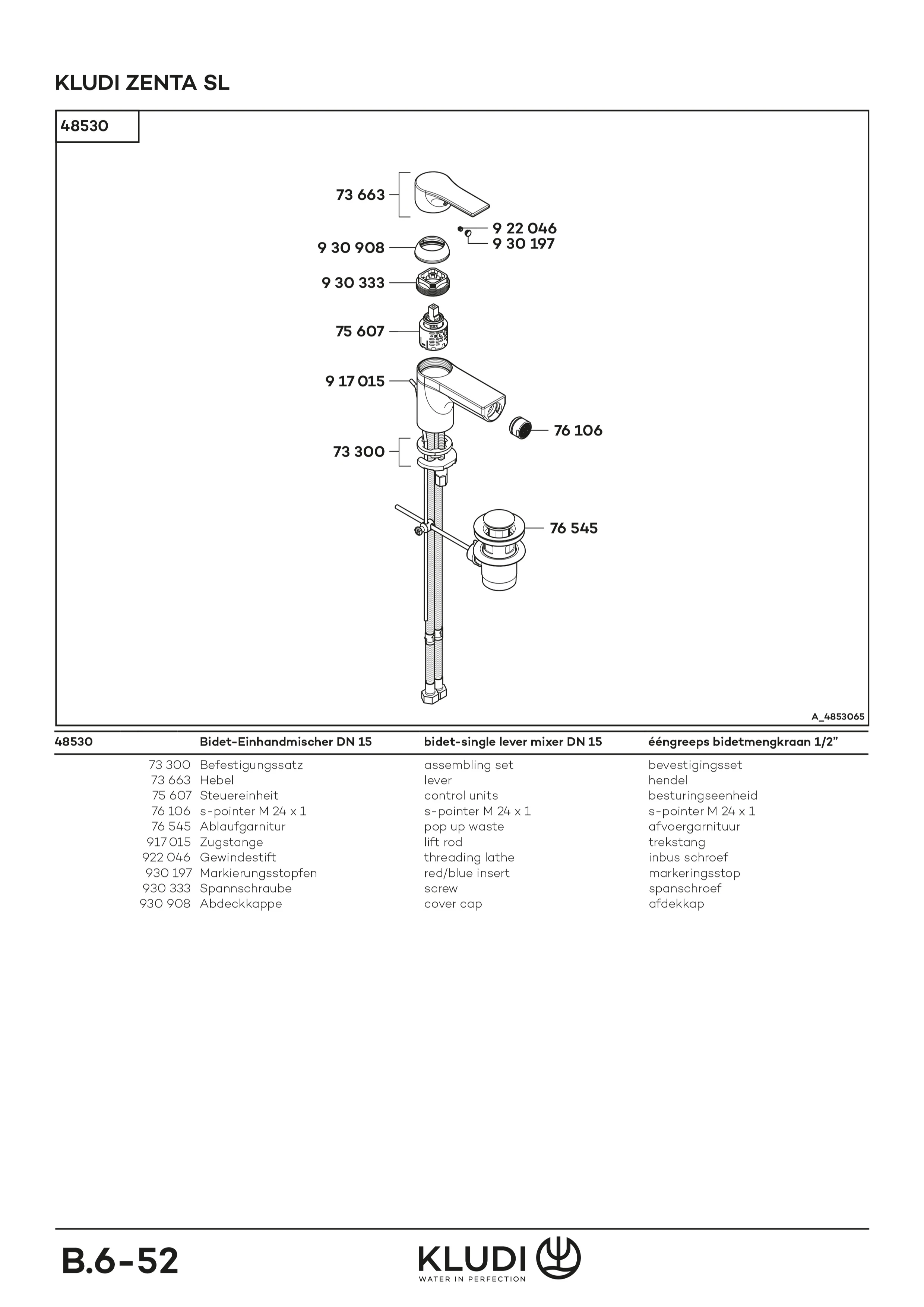 Kludi ZENTA SL Bidet-EHM Ablaufgarnitur chrom Kludi ZENTA SL Bidet-EHM Ablaufgarnitur chrom