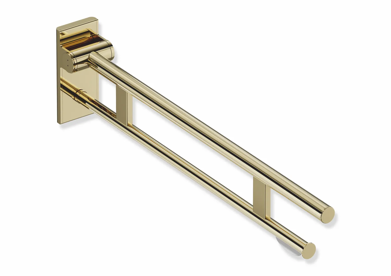 Mobiler Stützklappgriff Duo, Design A des Systems 900, Edelstahl, PVD, Ausladung 850 mm, mit WC-Papierhalter, in Farbe CK (Messing glänzend)