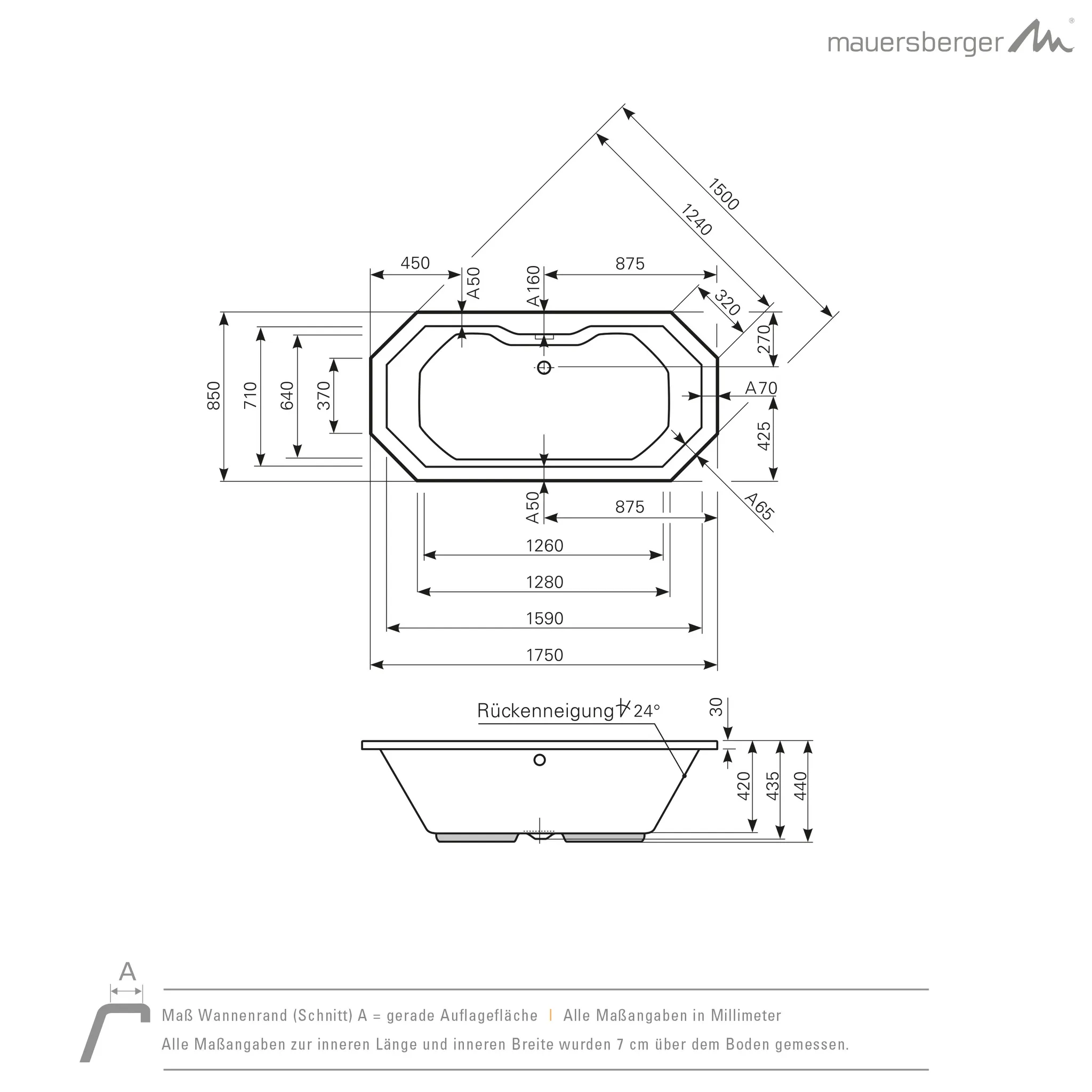 Mauersberger grandis Acryl-Badewanne 6-/8-Eckform 175⁄85 Mauersberger grandis Acryl-Badewanne 6-/8-Eckform 175⁄85
