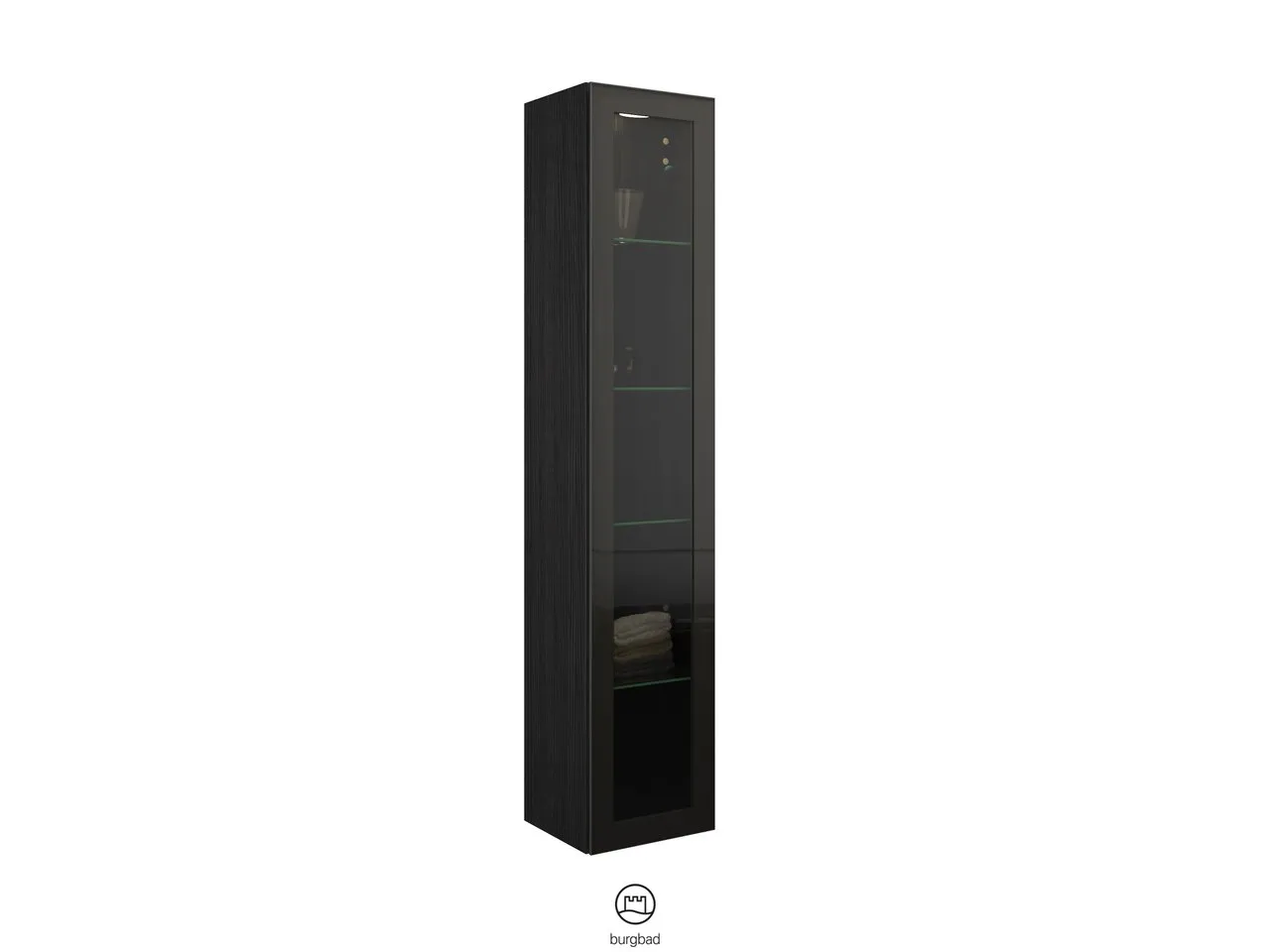 Hochschrank, 1 Alurahmentür mit Rauchglaseinsatz in Bronze;4 Glaseinlegeböden;LED-Innenbeleuchtung, 5 W, 4000 K;Energieeffizienzklasse F;für Raumschaltung;IP20, Tiefe: 320 mm, Breite: 350 mm, Höhe: 1760 mm