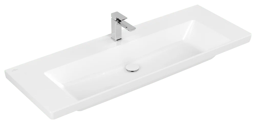 Villeroy & Boch Schrankwaschtisch Subway 3.0, 1300x470x170mm, glänzend weiß Alpin, TitanCeram, 3-Loch-Armatur, Wandmontage