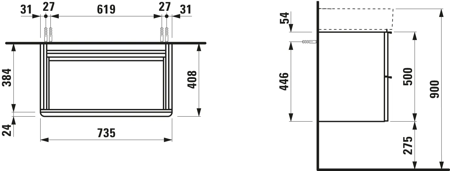 Laufen Waschtischunterbau „SPACE“ 410 × 520 × 735 mm Ulme dunkel Laufen Waschtischunterbau „SPACE“ 410 × 520 × 735 mm Ulme dunkel