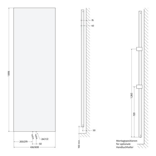 HSK Design-Heizkörper „Atelier Line“ 60,8 × 180,6 cm in Perl-Grau HSK Design-Heizkörper „Atelier Line“ 60,8 × 180,6 cm in Perl-Grau