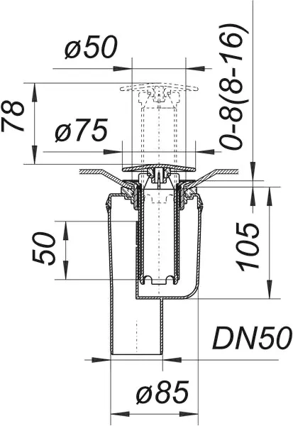 Duschwannenablauf TELOS V, senkrecht, Haube verchromt, DN 50 Duschwannenablauf TELOS V, senkrecht, Haube verchromt, DN 50