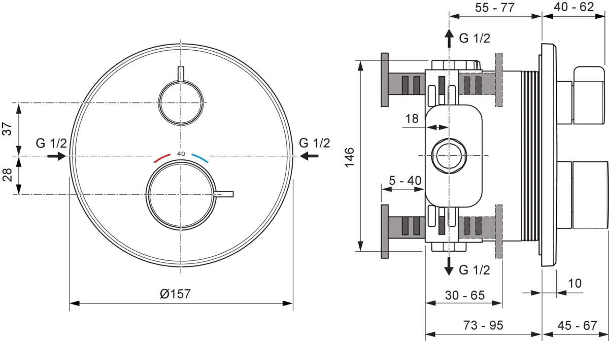 Ideal Standard Brausethermostat Ceraplus Safe Rosette Chrom d:163mm Unterputz Ideal Standard Brausethermostat Ceraplus Safe Rosette Chrom d:163mm Unterputz