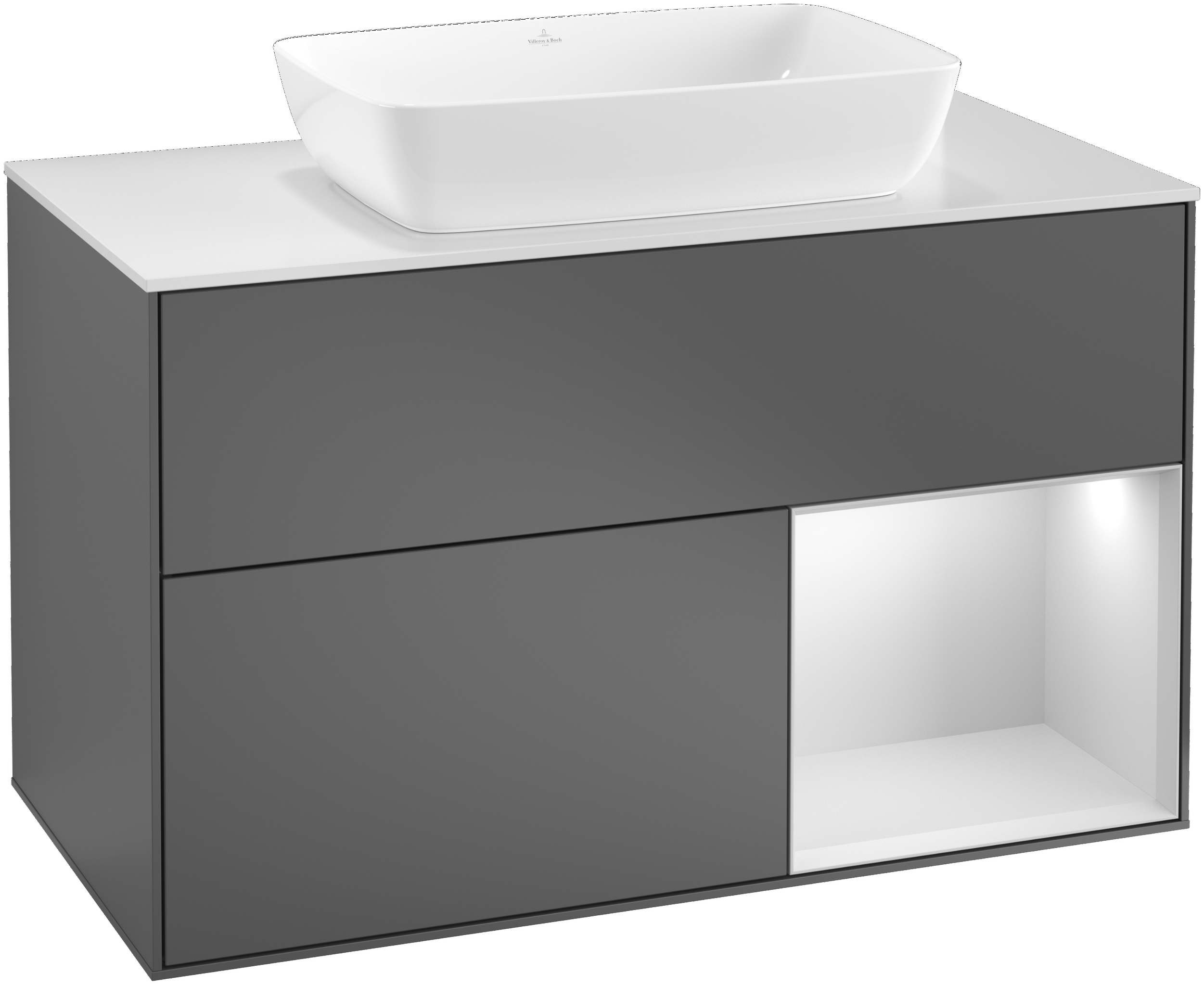 Villeroy & Boch Waschtischunterschrank „Finion“ für Schrankwaschtisch 100 × 60,3 × 50,1 cm 2 Schubladen, für Waschtischposition mittig, inkl. Beleuchtung in mittig