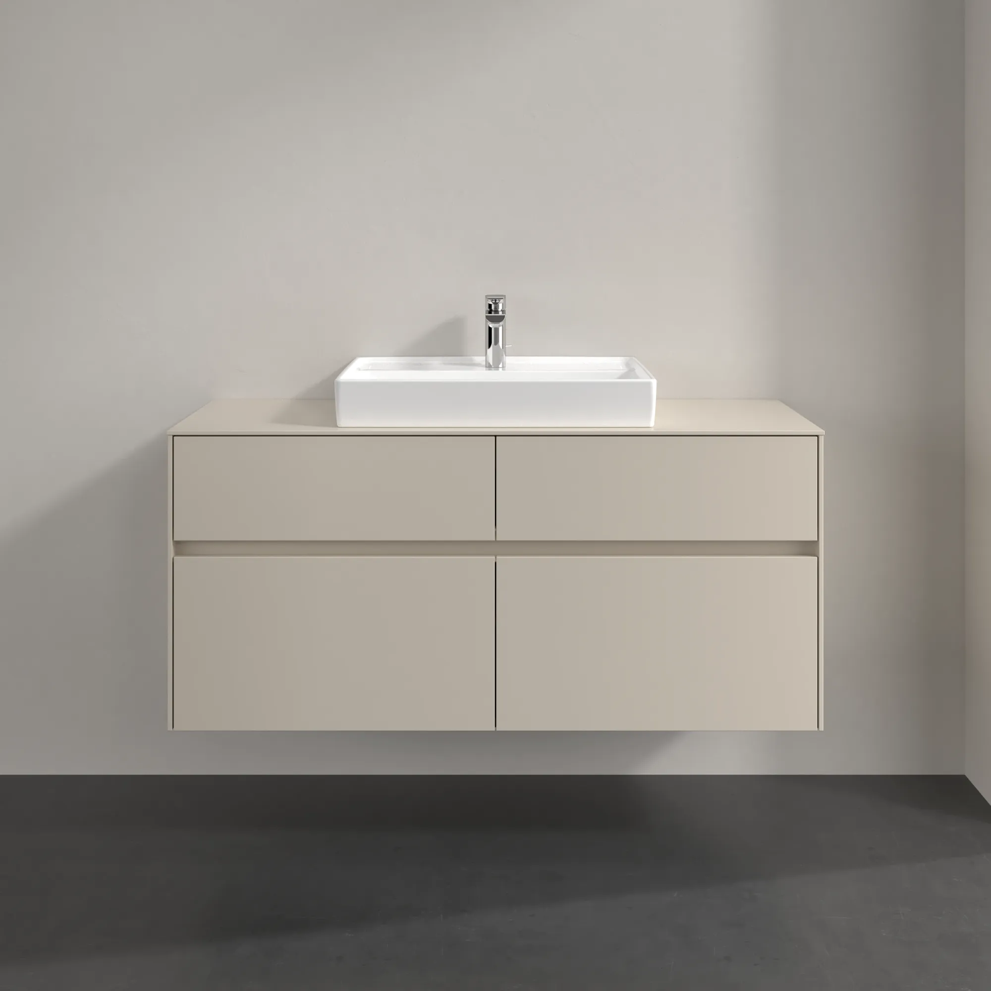 Villeroy & Boch Waschtischunterschrank „Collaro“ 1200 × 548 × 500 mm Cashmere Grey, ohne Beleuchtung, für Becken mittig