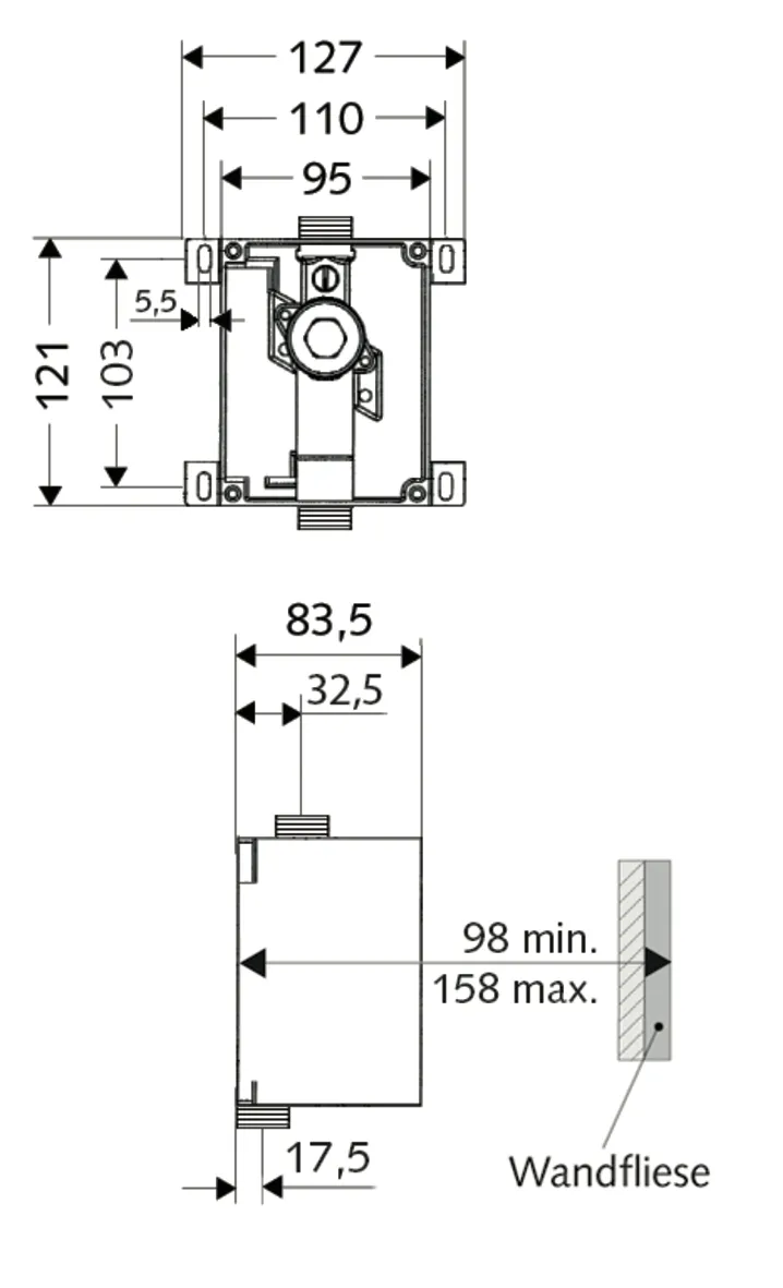 Unterputz-Urinal-Druckspüler COMPACT II, Masterbox, Spülstrom 0,3 l/s, DN 15 G 1/2 AG, DN 15 G 1/2 AG