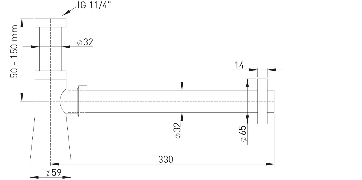 Design-Geruchverschluss MS verchromt 1 1/4″ x 32 mm elliptische Bauform