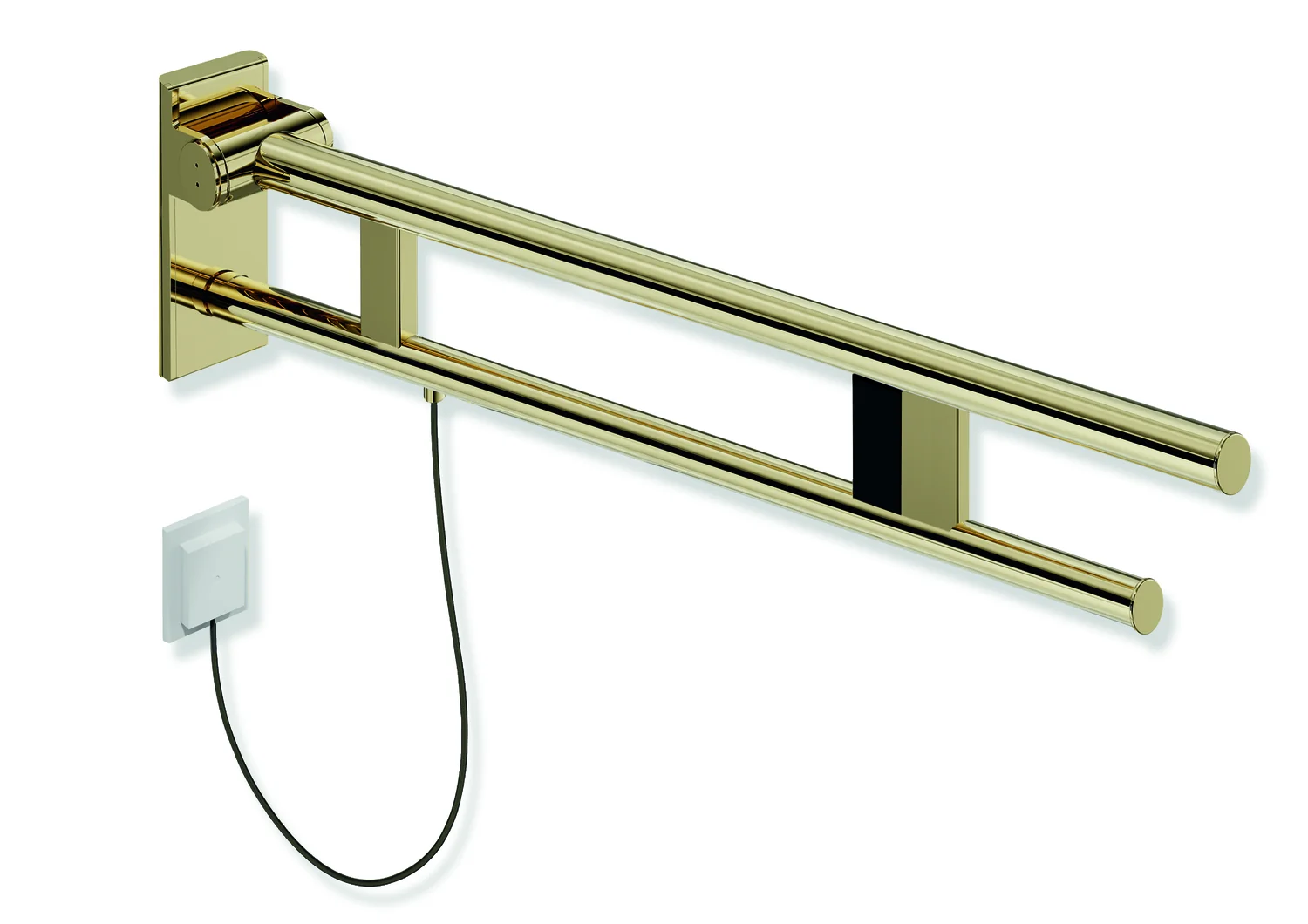 HEWI Stützklappgriff Duo Design A, Edelstahl PVD, Ausladung 850 mm, E-Ausführung, rechts