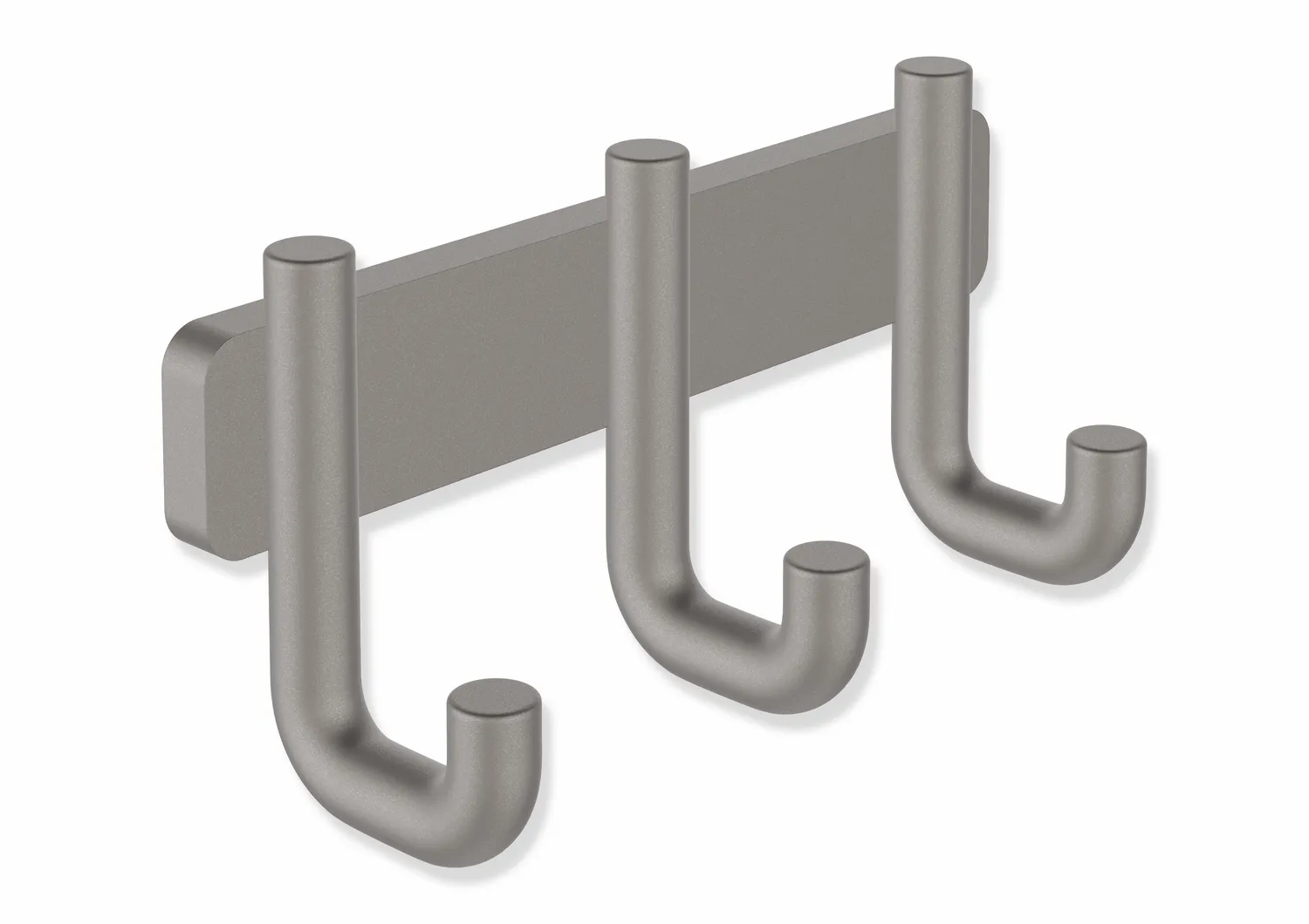Hakenleiste, Edelstahl, pulverbeschichtet, 145 mm breit, 70 mm hoch, 47 mm tief, Durchmesser 11 mm, in Farbe DC (Schwarz tiefmatt) Hakenleiste, Edelstahl, pulverbeschichtet, 145 mm breit, 70 mm hoch, 47 mm tief, Durchmesser 11 mm, in Farbe DC (Schwarz tiefmatt)