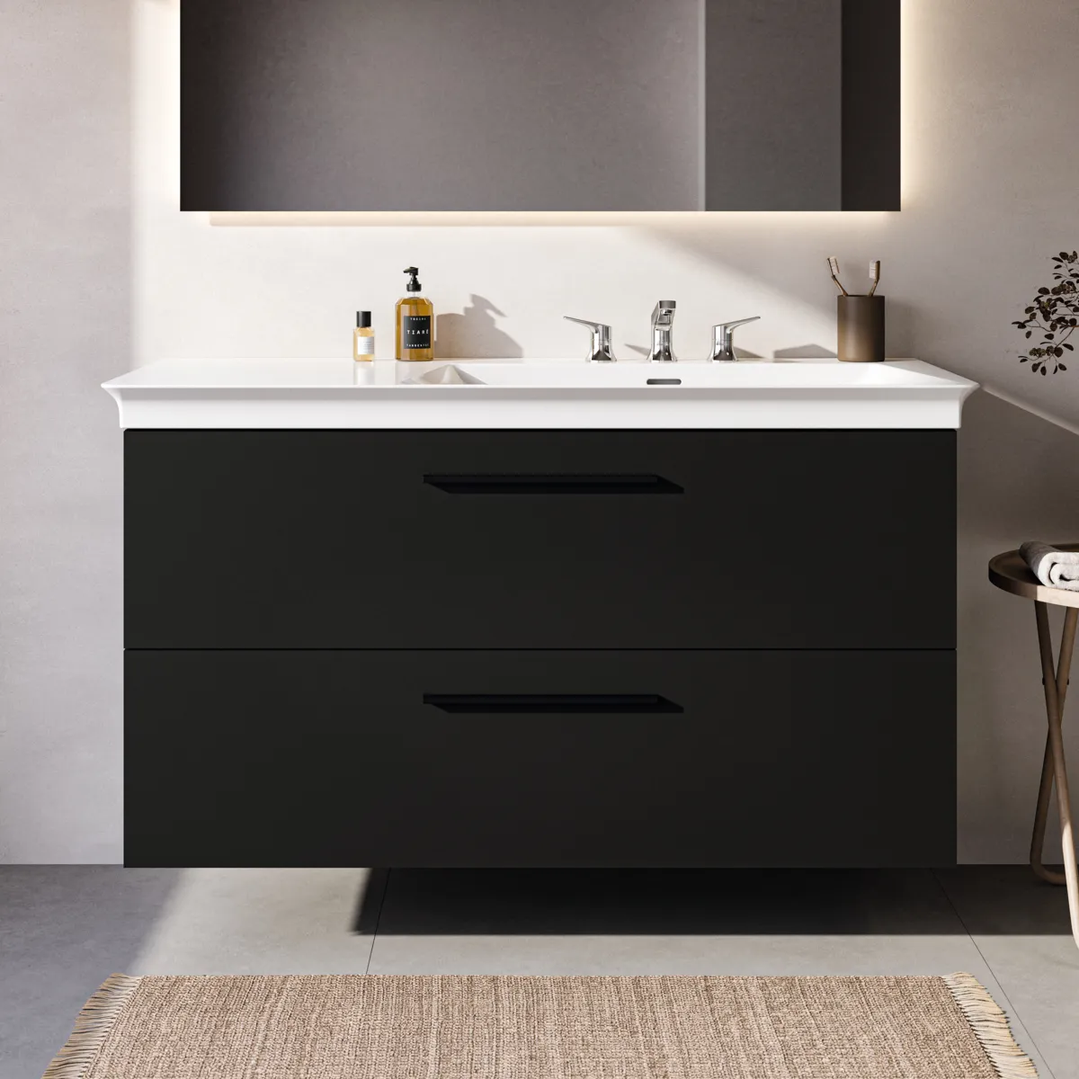 Möbelwaschtischunterschrank i.life B 2 Auszüge Siphonausschnitt auf der rechten Seite 1200x505x630mm Weiß matt