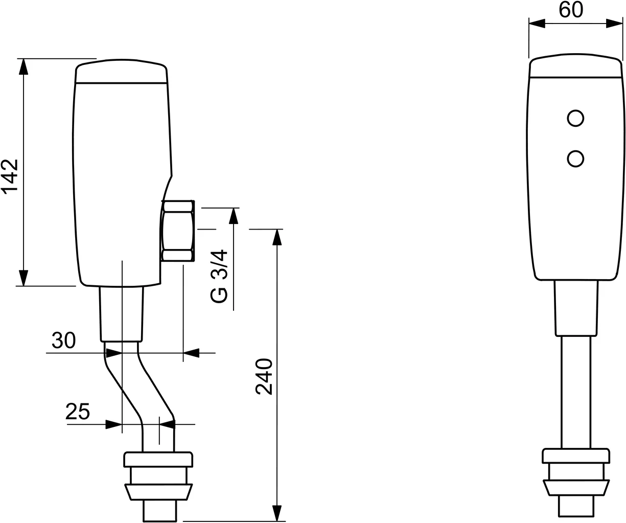 HansaELECTRA Urinalsteuerung HansaELECTRA 0944 6V Bluetooth Ausladung 81mm gebogen DN15 Chrom