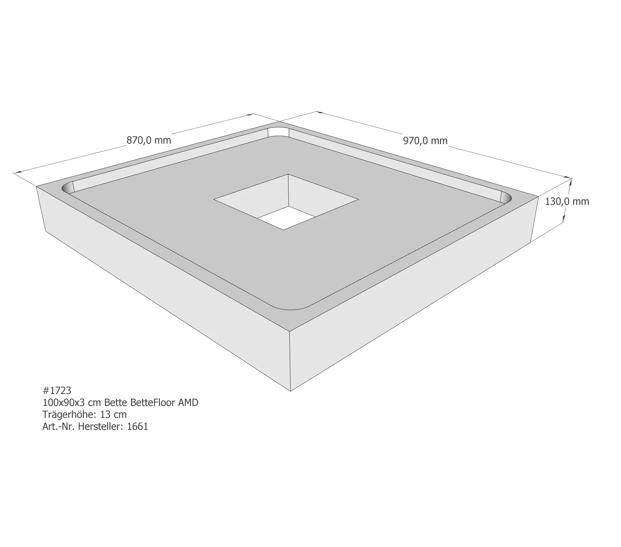 Duschwannenträger für Bette Floor 100 × 90 × 3 cm Breite: 90 cm / Länge: 100 cm