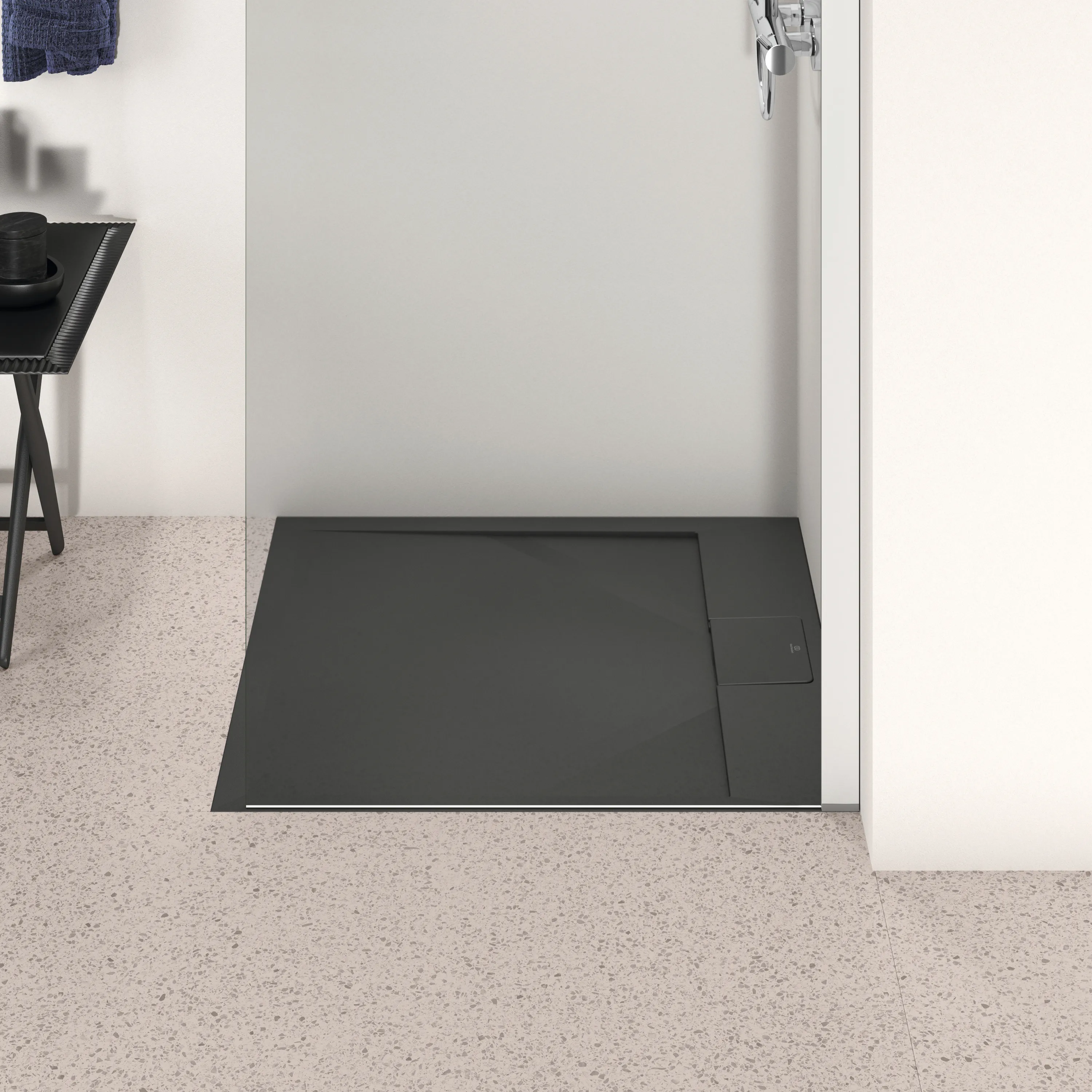 Ideal Standard Quadrat-Brausewanne Ultra Flat S i.life, 700x700x30 mm Schiefer, rutschfest, Bodenebener Einbau möglich