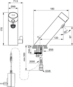 Sensor-Waschtischarmatur Sensorflow mit Mischung Ausladung 120mm Netzteil Chrom Sensor-Waschtischarmatur Sensorflow mit Mischung Ausladung 120mm Netzteil Chrom