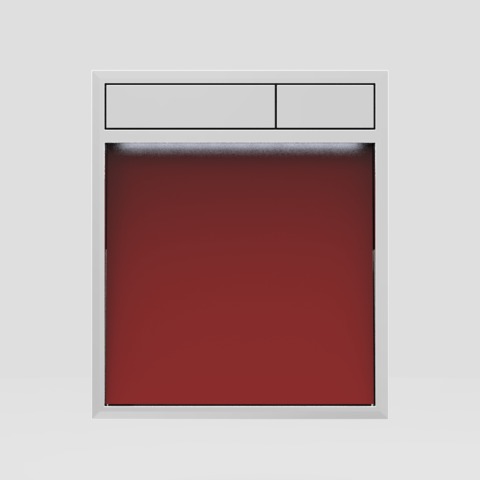 Betätigungsplatte „LIS“ mit Designelement aus Glas in rot, Tasten in chrom