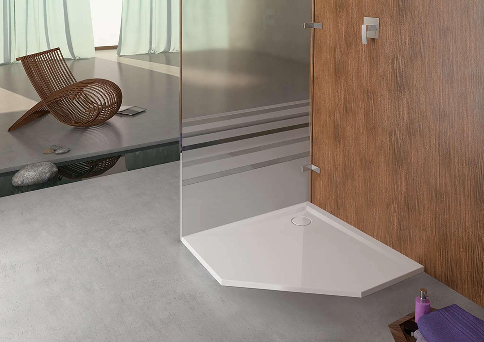 Duschwanne „Muna“ Fünfeck 90 × 90 cm in Steingrau Duschwanne „Muna“ Fünfeck 90 × 90 cm in Steingrau