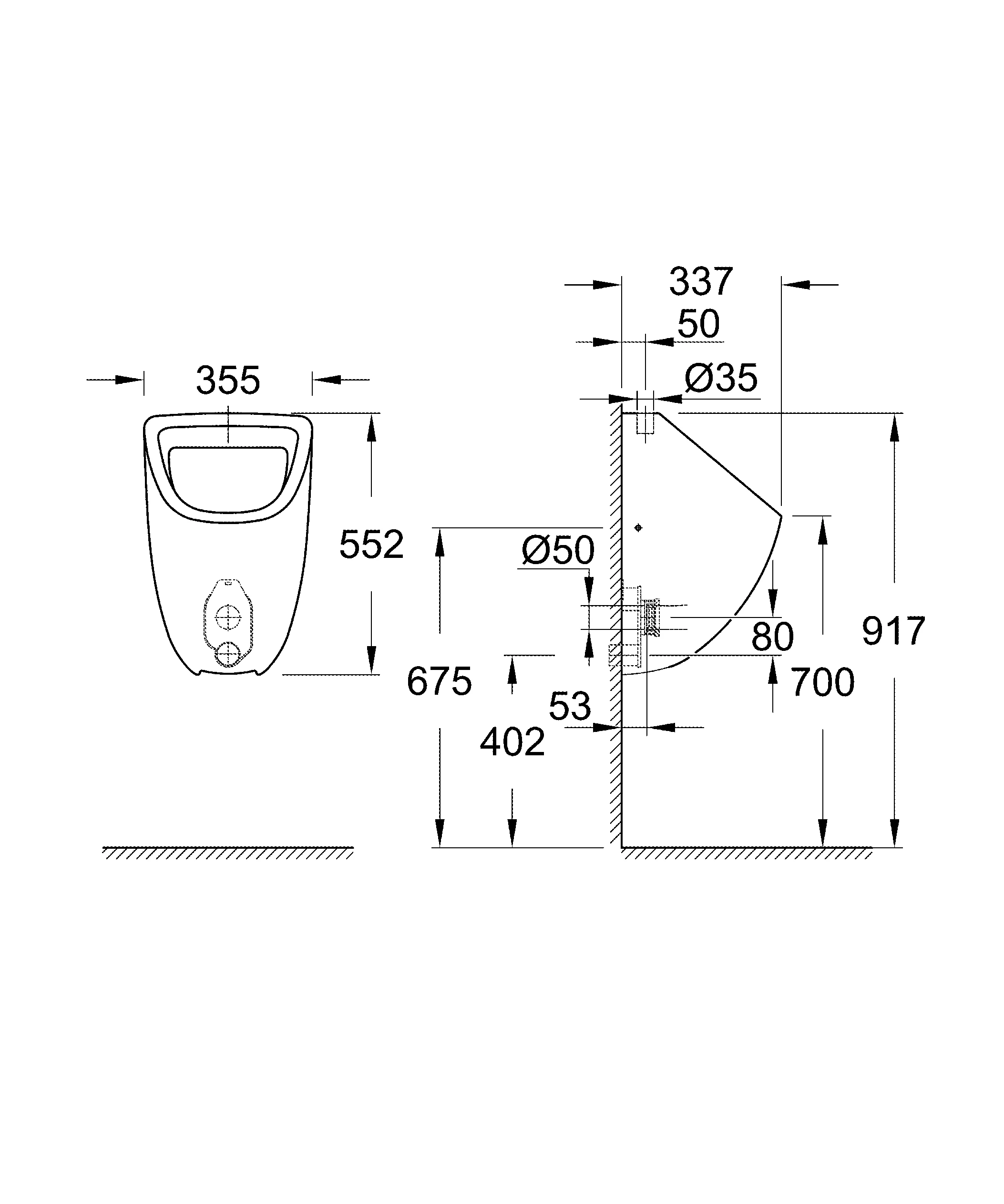 Urinal Bau Keramik 39439, Zulauf von oben, aus Sanitärkeramik, alpinweiß