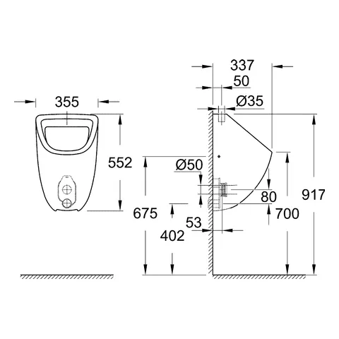 Urinal Bau Keramik 39439, Zulauf von oben, aus Sanitärkeramik, alpinweiß Urinal Bau Keramik 39439, Zulauf von oben, aus Sanitärkeramik, alpinweiß