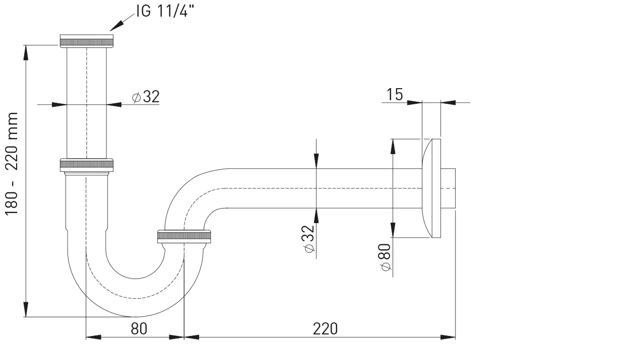 Stedo Röhren-Geruchv.DN 32, Verstellr. 120 mm,MS verchr. ″Plus″ Stedo Röhren-Geruchv.DN 32, Verstellr. 120 mm,MS verchr. ″Plus″