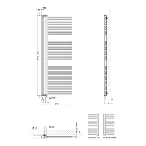 HSK Design-Heizkörper „Softcube Plus“ 61 × 161 cm in Schwarz (matt)