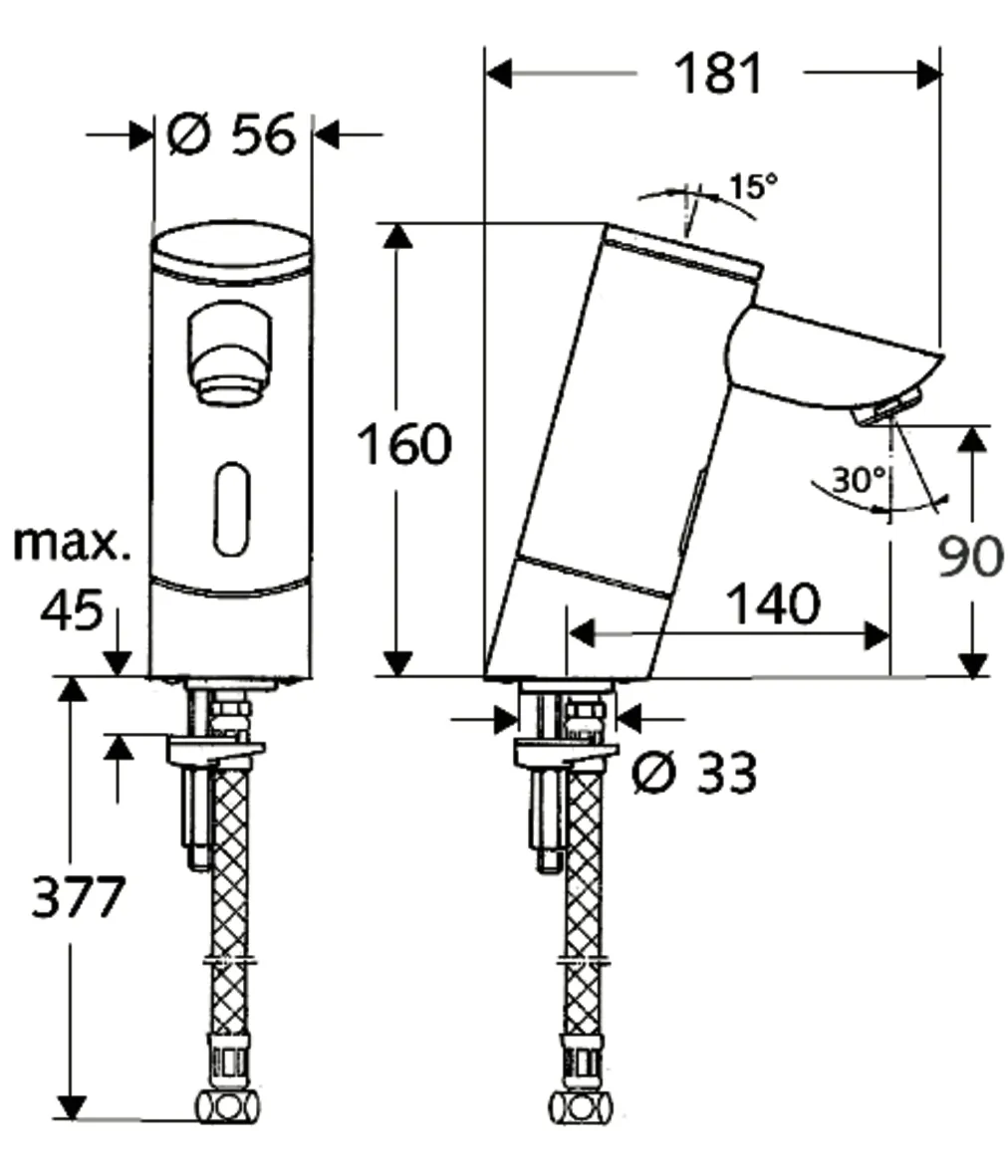 Waschtisch-Armatur PURIS E, Elektronisch, HD-K - Hochdruck Kaltwasser / vorgemischtes Wasser, Infrarot, Batteriefach, G 3/8 IG, verlängerter Auslauf, chrom