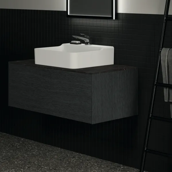 Waschtischplatte Conca, aus Keramik, 1002x505x6mm, Marmor Noir Desir