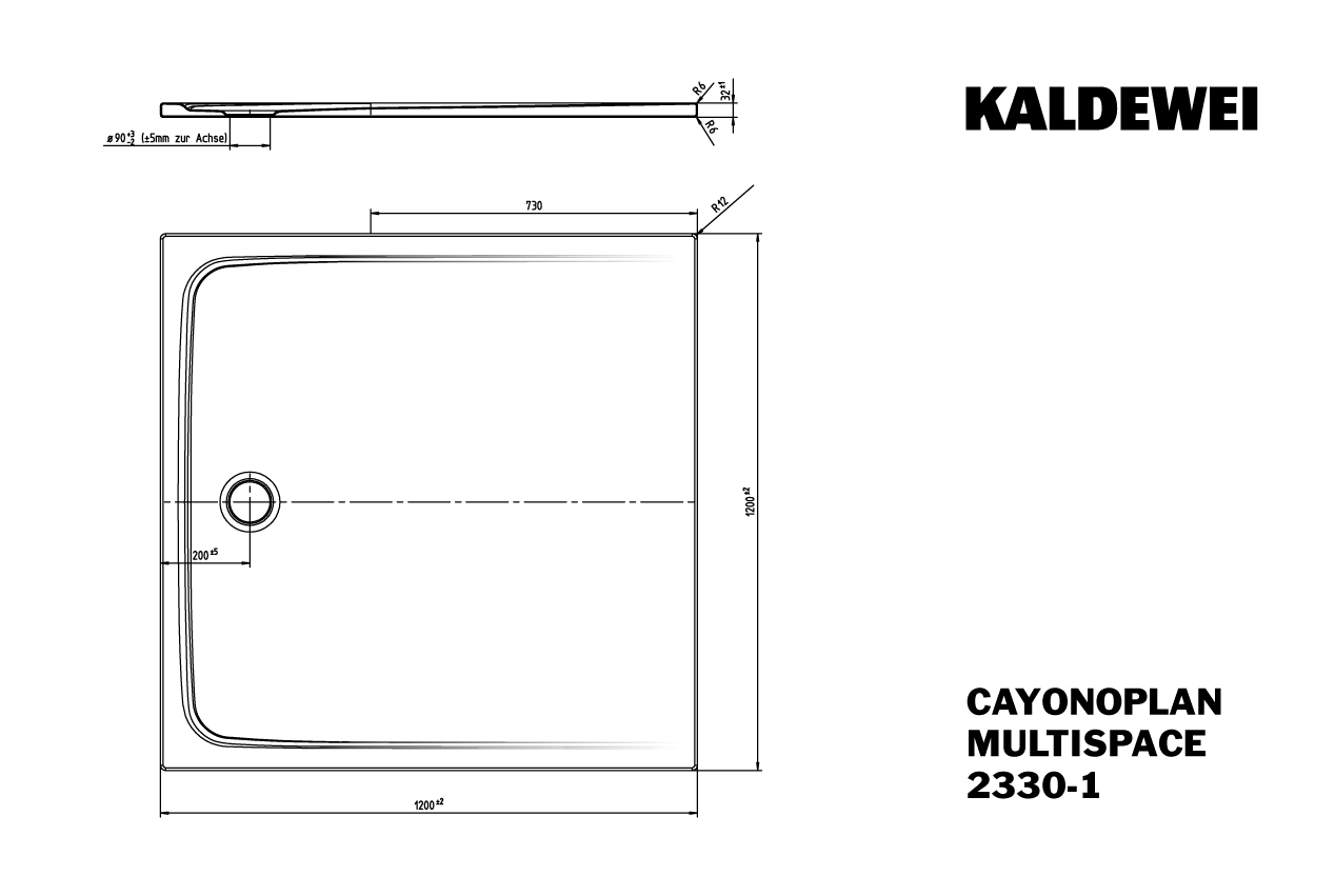 Kaldewei quadrat Duschwanne „Cayonoplan Multispace“ für barrierefreie Bäder 120 × 120 cm mit Antislip Secure Plus, in cool grey 40