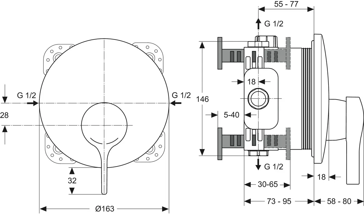 Brausearmatur Unterputz Melange, Bausatz 2, Rosette Durchmesser:163mm, Chrom Brausearmatur Unterputz Melange, Bausatz 2, Rosette Durchmesser:163mm, Chrom
