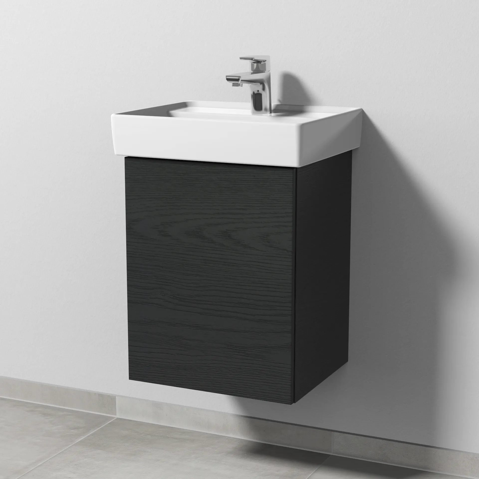Sanipa Waschtischunterschrank „3way“ passend zu Keramik-Waschtische Collaro von Villeroy & Boch 400 × 517 × 347 mm in Black Oak, Anschlag links