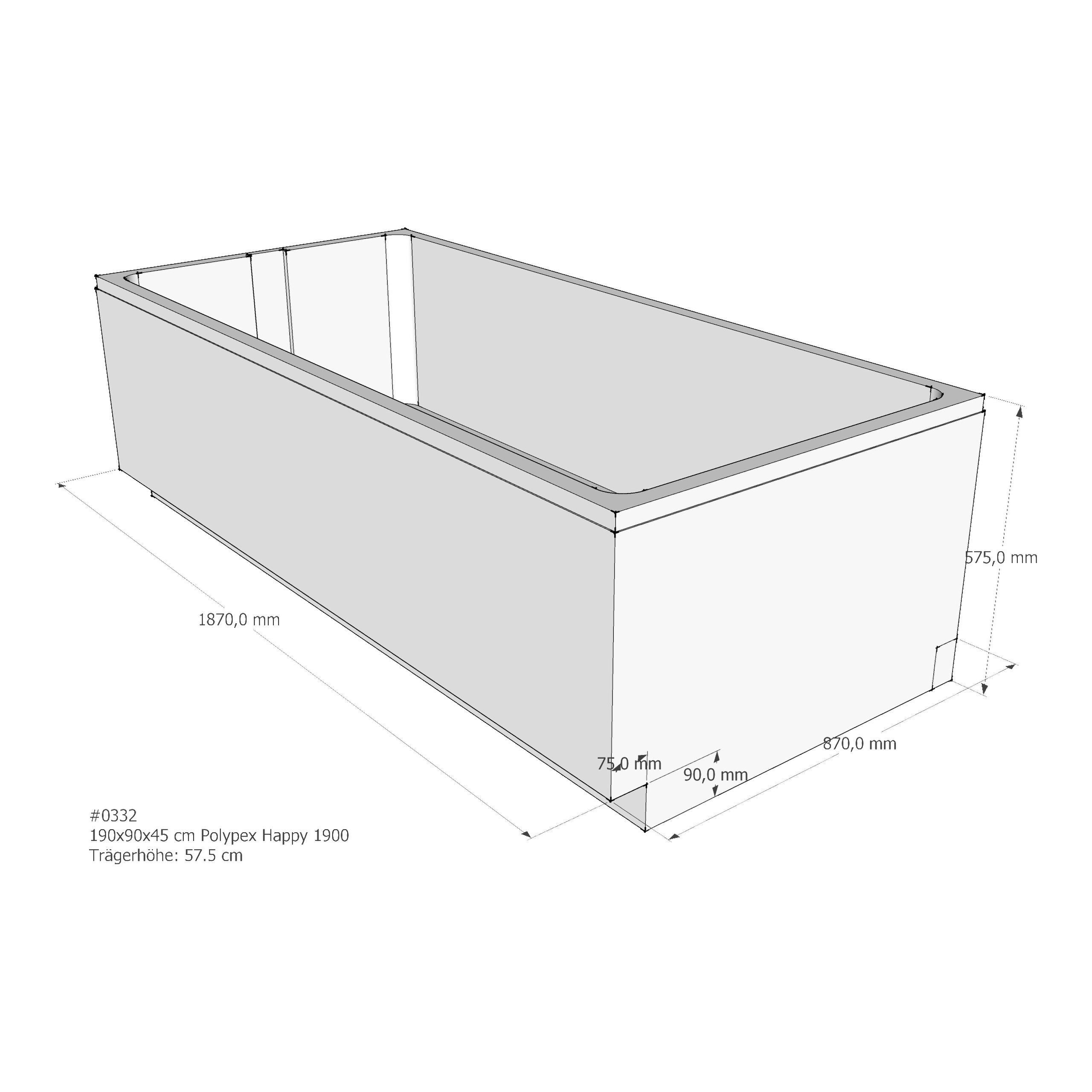 Badewannenträger für Polypex Happy 1900 190 × 90 × 45 cm