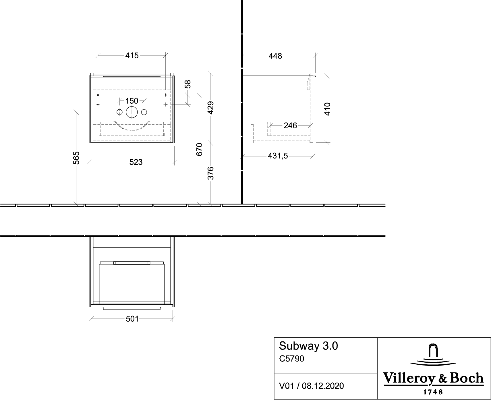 Villeroy & Boch Subway 3.0 Waschbeckenunterschrank C57900, 523 x 429 x 448 mm Villeroy & Boch Subway 3.0 Waschbeckenunterschrank C57900, 523 x 429 x 448 mm
