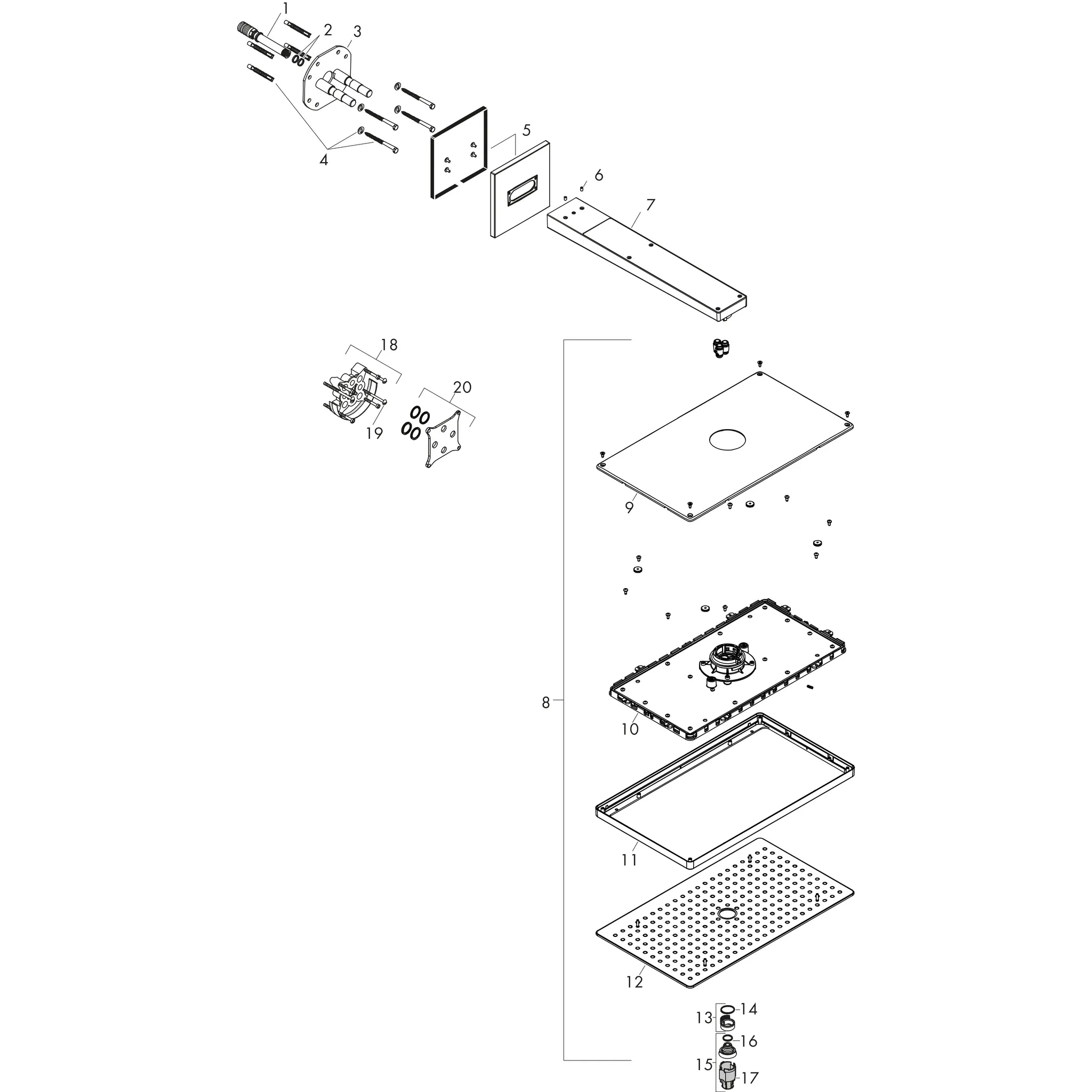 Hansgrohe AXOR ShowerSolutions Kopfbrause 460⁄300 1jet mit Brausearm und eckiger Rosette, Chrom Hansgrohe AXOR ShowerSolutions Kopfbrause 460⁄300 1jet mit Brausearm und eckiger Rosette, Chrom