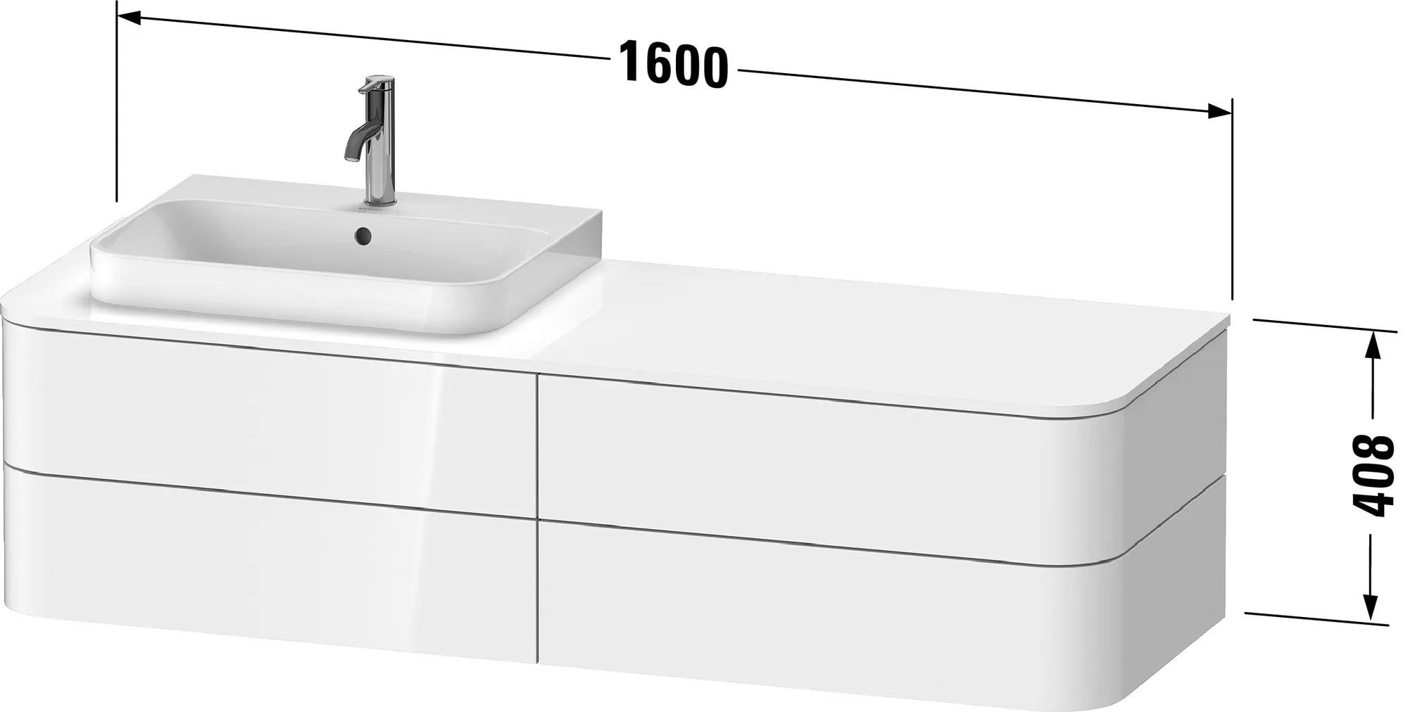 Duravit Waschtischunterschrank wandhängend „Happy D.2 Plus“ 160 × 40,8 × 55 cm Mediterrane Eiche, rechts