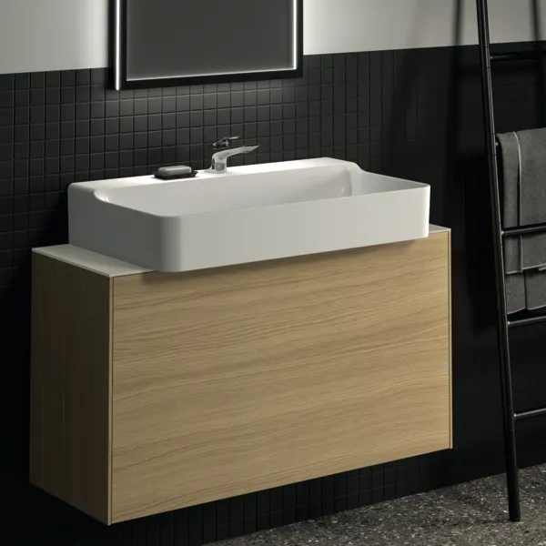 Waschtischplatte Conca, aus Keramik, 1002x373x6mm, Marmor Noir Desir