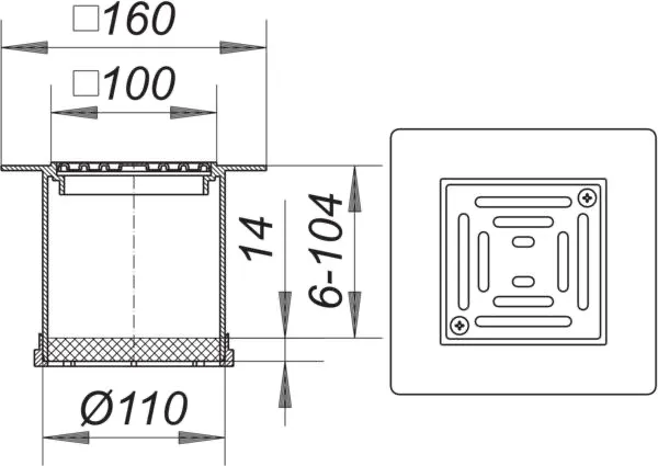 Aufsatz PVC-EN 10, Rost verschraubt, 100 x 100 mm Aufsatz PVC-EN 10, Rost verschraubt, 100 x 100 mm