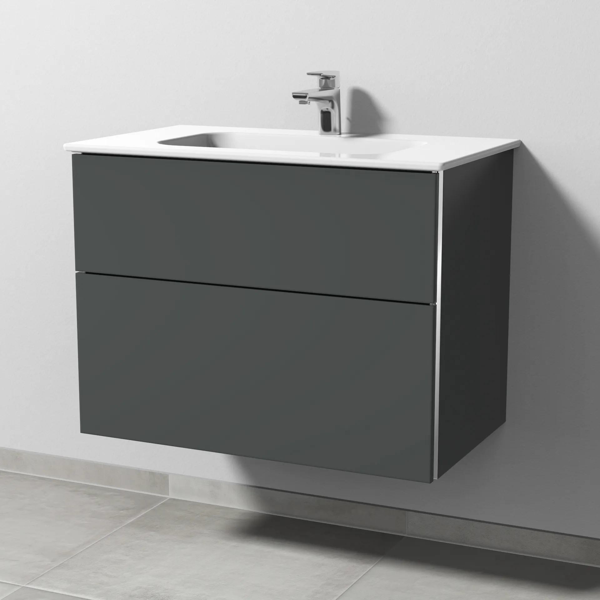 Sanipa Keramik-Waschtisch-Waschtischunterschrank mit Waschtischunterschrank „3way“ 770 × 582 × 460 mm in Anthrazit (matt), mit Hahnlochbohrung, Becken mittig Sanipa Keramik-Waschtisch-Waschtischunterschrank mit Waschtischunterschrank „3way“ 770 × 582 × 460 mm in Anthrazit (matt), mit Hahnlochbohrung, Becken mittig