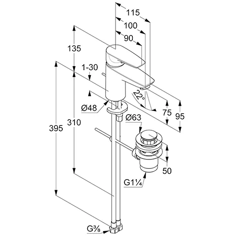 Kludi PURE&SOLID Waschtisch-EHM 75 EcoPlus, m. Metallablaufg. chrom Kludi PURE&SOLID Waschtisch-EHM 75 EcoPlus, m. Metallablaufg. chrom