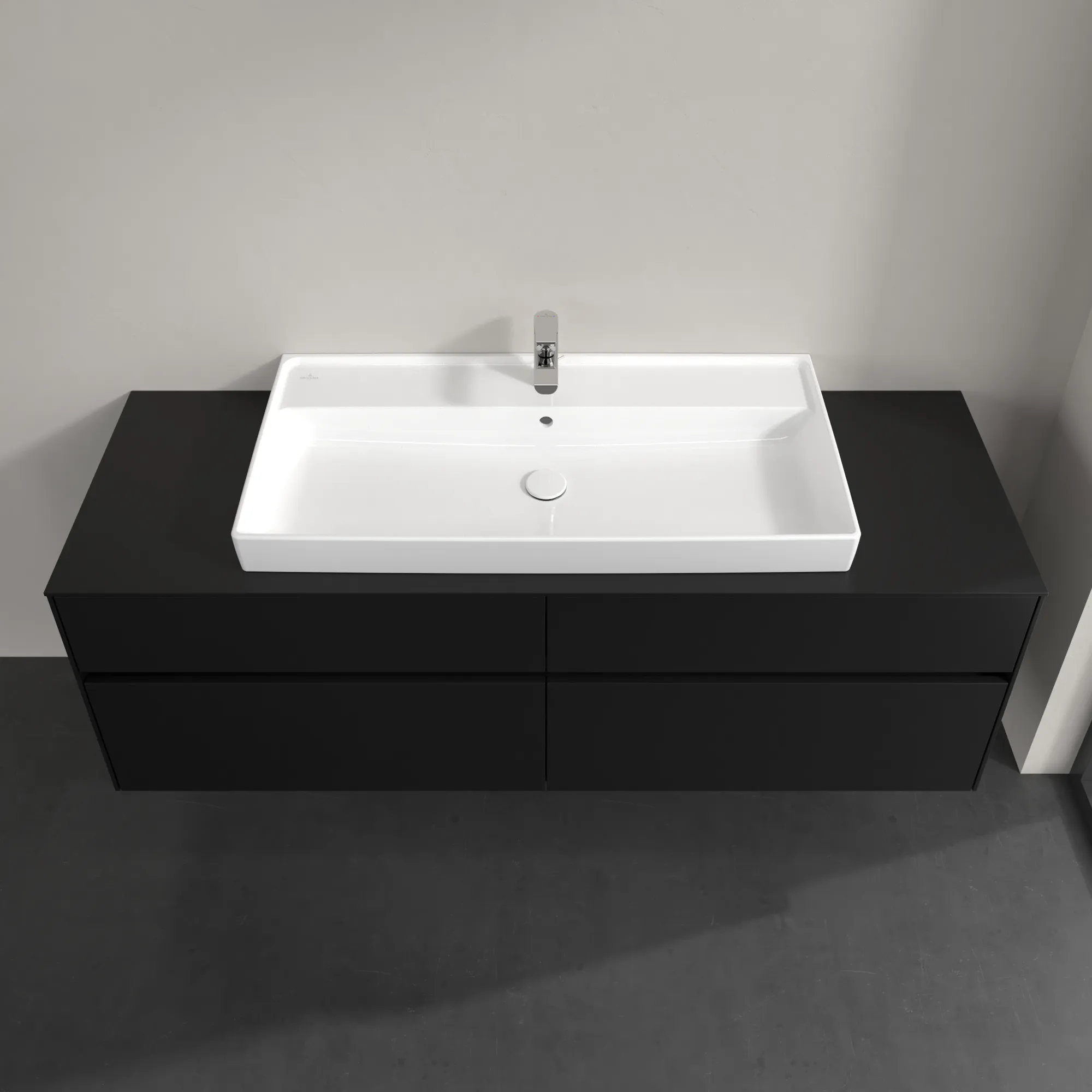 Villeroy & Boch Waschtischunterschrank „Collaro“ 1600 × 548 × 500 mm Volcano Black, mit Beleuchtung, für Becken mittig