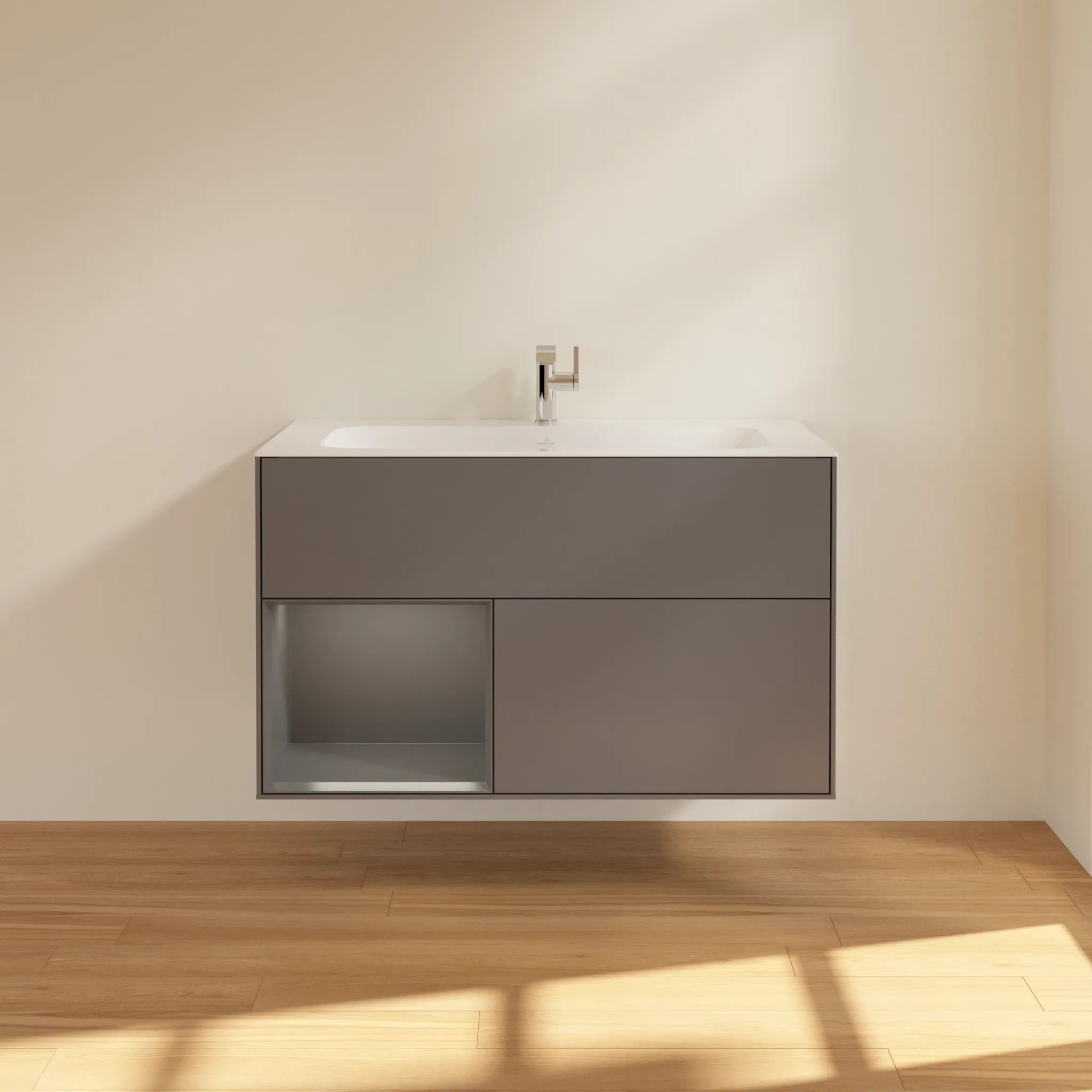 Villeroy & Boch Waschtischunterschrank „Finion“ für Schrankwaschtisch 996 × 591 × 498 mm Anthracite Matt Lacquer, für Becken mittig Villeroy & Boch Waschtischunterschrank „Finion“ für Schrankwaschtisch 996 × 591 × 498 mm Anthracite Matt Lacquer, für Becken mittig