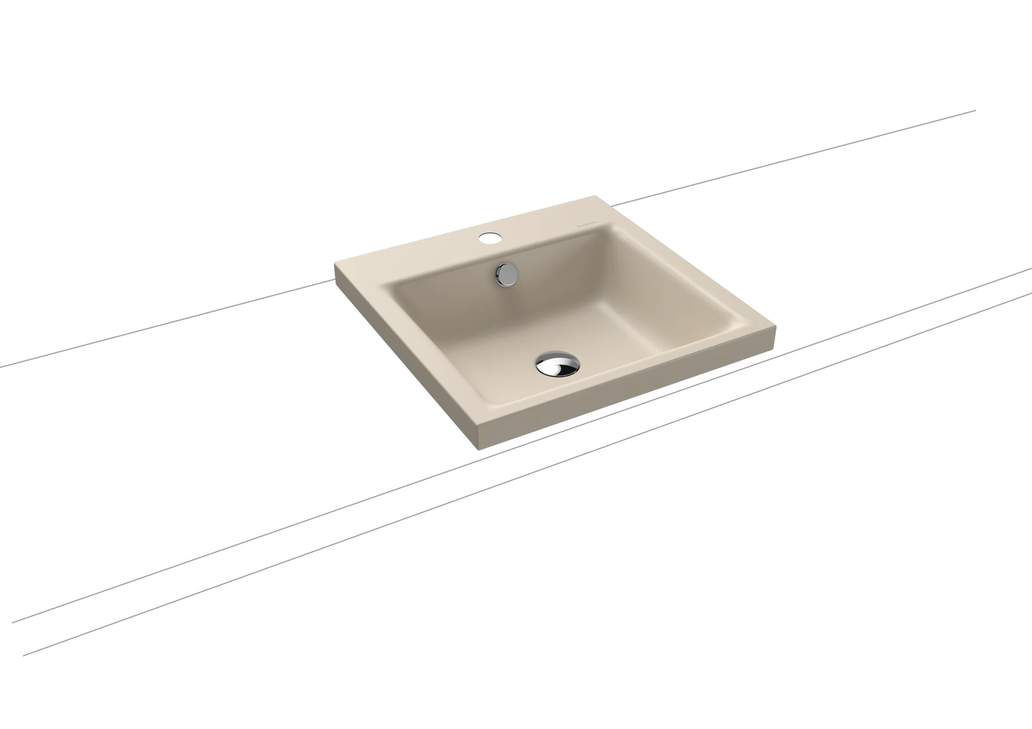 Kaldewei PURO Aufsatzwaschtisch, quadratisch, 460x460 mm, Randhöhe 40 mm, warm beige, Perl-Effekt, Antidröhn mit 1er Hahnlochbohrung, inkl.