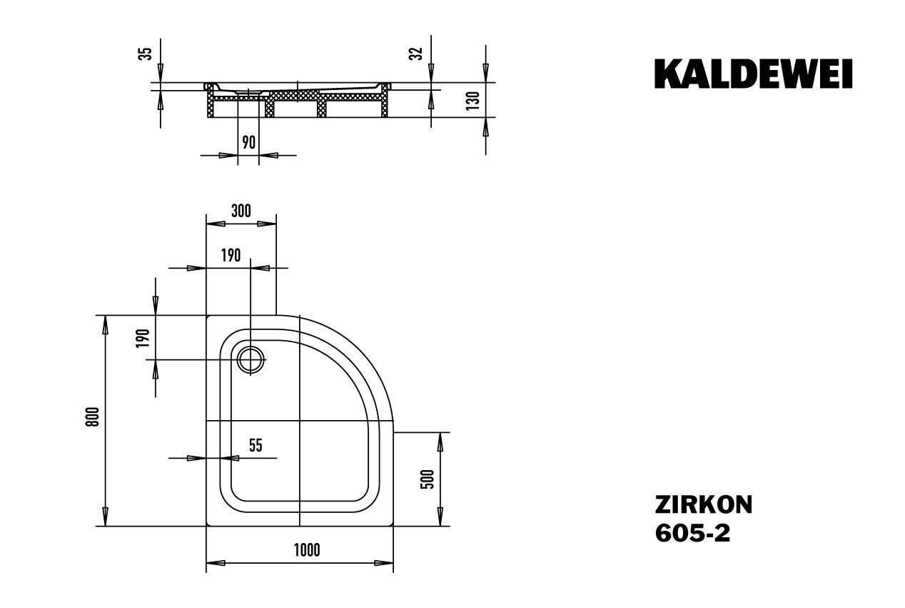 Kaldewei viertelkreis Duschwanne „Zirkon“ 100 × 80 cm in alpinweiß