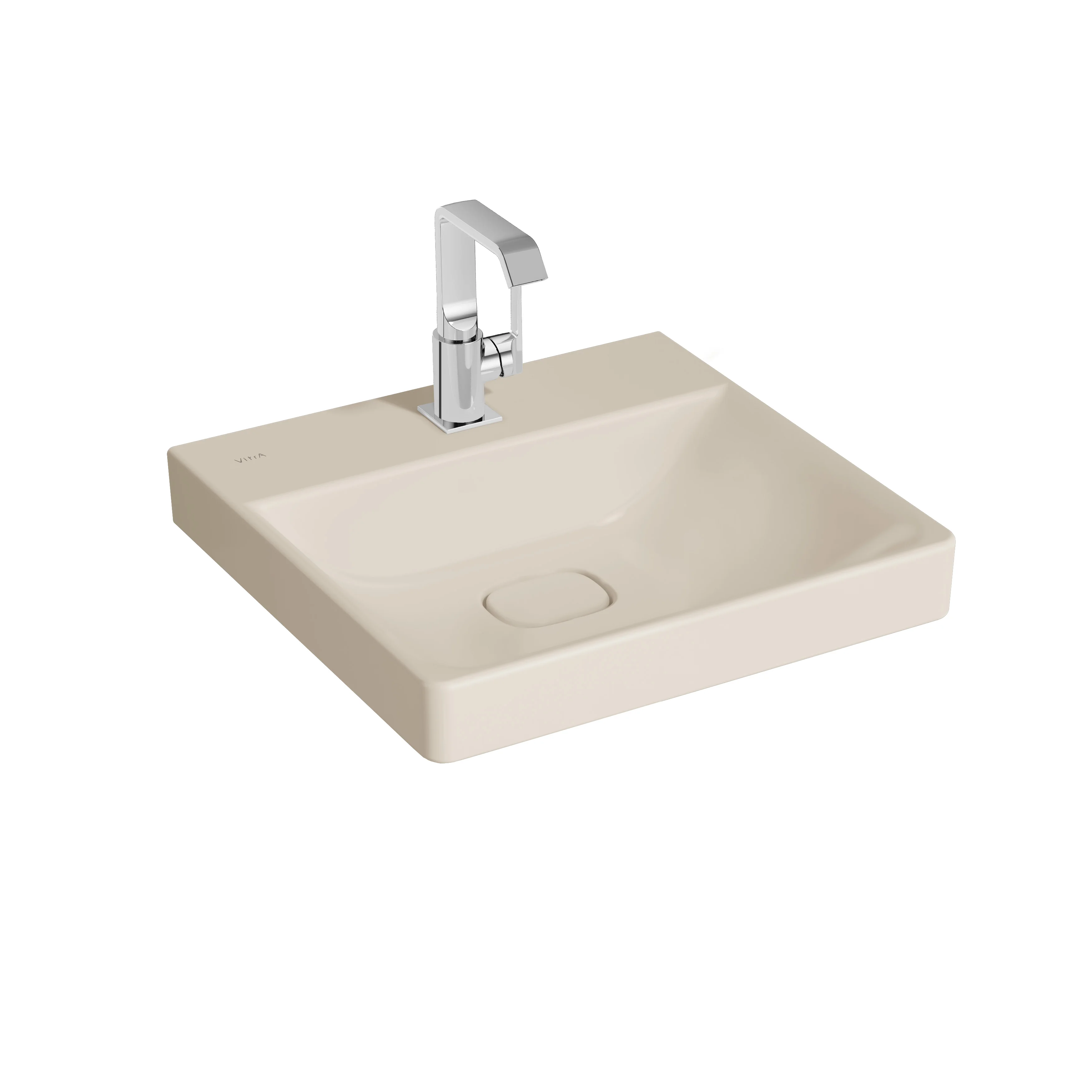 New Metropole Waschtisch wandgebunden rechteckig 50 x 47 cm mit Hahnloch ohne Überlaufschlitz Sandbeige Matt mit Oberflächenveredelung Clean